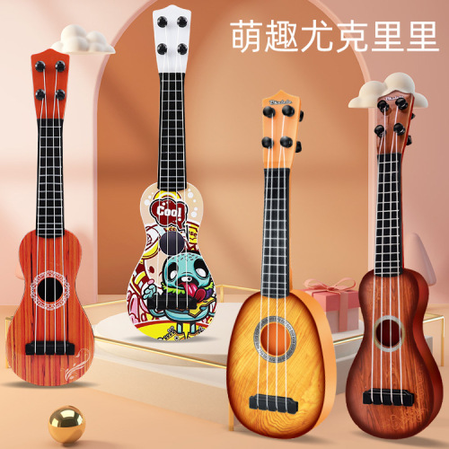 wholesale cartoon small guitar toy 38cm simulation can play a variety of ukulele guitar portable box