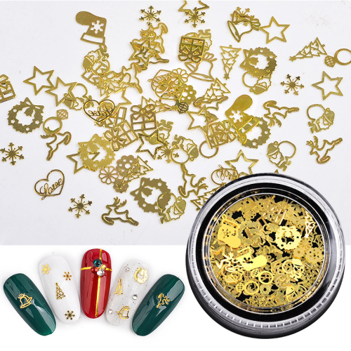 Nail Ornament Hollow Metal Computer Chip Christmas Stickers Halloween Leaves Gear Golden Piece Mixed