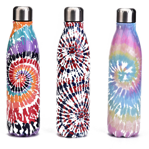 Cross-Border Amazon Stainless Steel Double-Layer Thermos Cup Color Tie-Dyed Cola Bottle Thermos Cup Outdoor Sports Cup