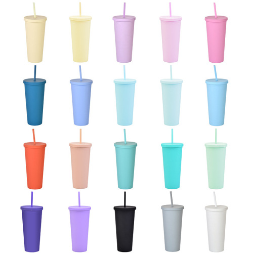 022 Cross-Border Hot Sale Factory Direct Supply Double-Layer Plastic Cup with Straw 22Oz Large Capacity Outdoor Frosted handy Water Cup 