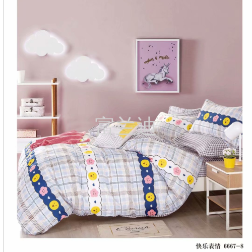 chemical fiber four-piece quilt single bedding summer bed cover pillowcase cartoon cute bed sheet quilt cover four-piece set