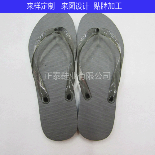 Foreign Trade Customized Gray Transparent Crystal Sandals with Flip-Flops Can Be Printed Logo Pattern