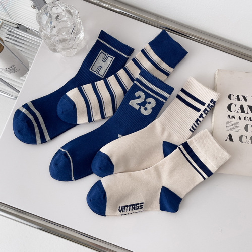 autumn sports style mid-calf length socks basketball socks women striped cotton socks klein blue long breathable women‘s socks hair generation