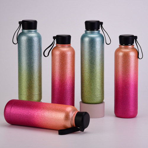 2022 new glitt stainless steel 500ml double-layer thermos bottle glitter powder outdoor portable water bottle