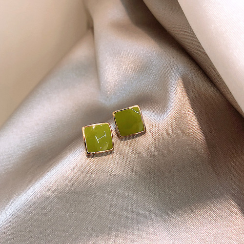 s925 silver needle korean green small square simple temperament small new earrings ear studs female