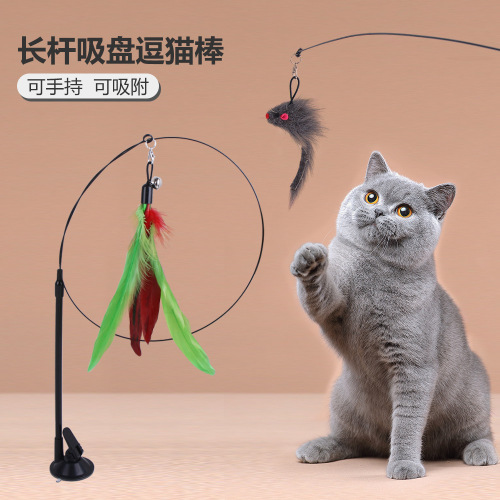 Summary Sucker Funny Cat Stick Adsorption Handheld Steel Wire Single Head Double Head Feather Replacement Set Pet Toys 