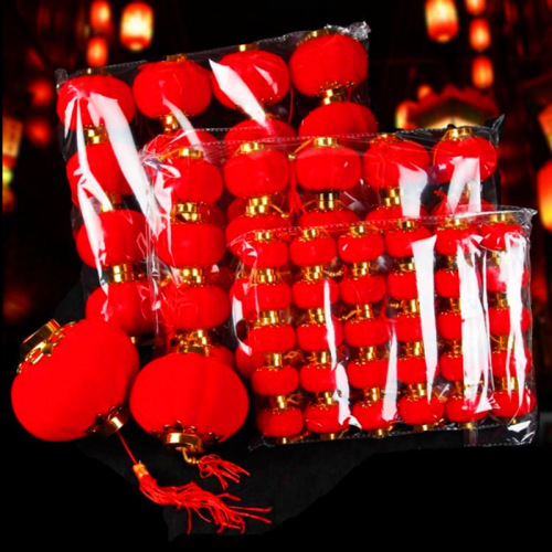 Wholesale Flocking Ball Small Bell Pepper Hanging Lantern Red Small Bell Pepper String Outdoor New Year Celebration Decorative Bonsai Decoration