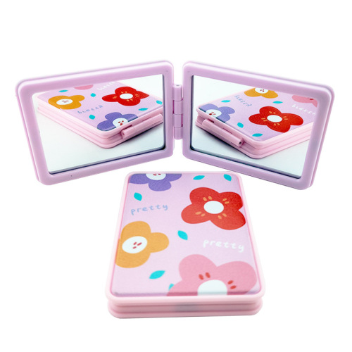 rectangular princess sugar color double-sided mirror college girl creative solid color makeup mirror makeup folding double-sided mirror