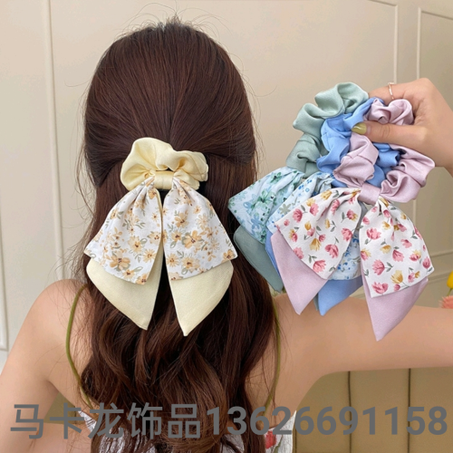 french style bow headband hair band women‘s floral scarf hair tie large intestine hair band hair tie streamer hair tie rope headdress summer