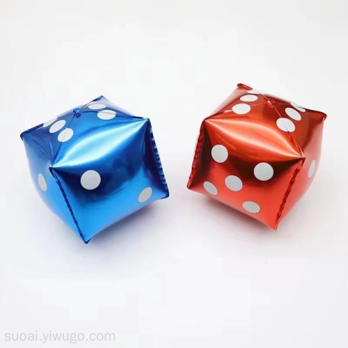 New 24-Inch Square Dice Shape 4D Ball Blue Red Polka Dot Sieve Party Decoration Aluminum Film Balloon wholesale