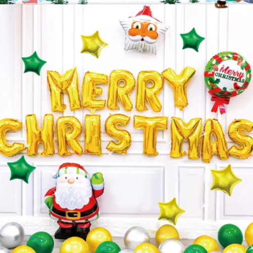 aluminum balloon set merry christmas spanish big package balloon chain party decoration christmas background cloth