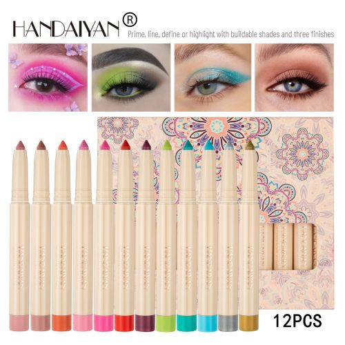 handaiyan12 rainbow earth color eyeshadow pen set not easy to faint color eyeshadow stick with pencil shapper