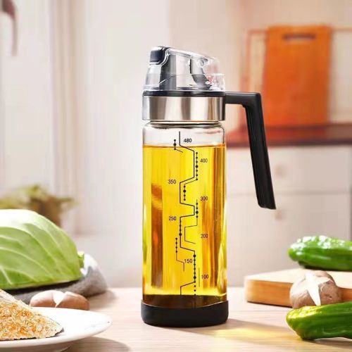550ml Household kitchen Glass Oiler with Scale Soy Sauce Vinegar Wine Glass Oil Bottle Automatic Opening and Closing Glass Oiler