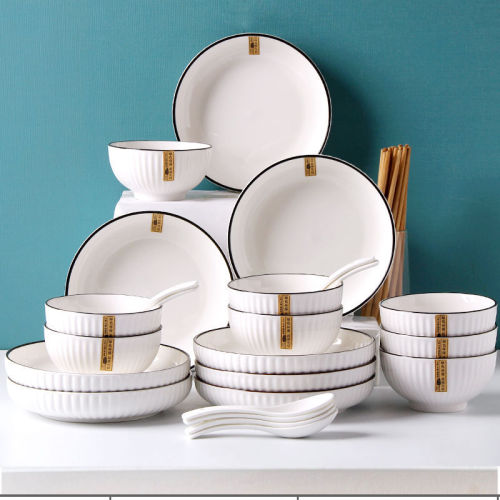 wholesale nordic style ceramic tableware new household vertical pattern bowl vertical pattern fruit plate creative daily necessities for supermarket supply
