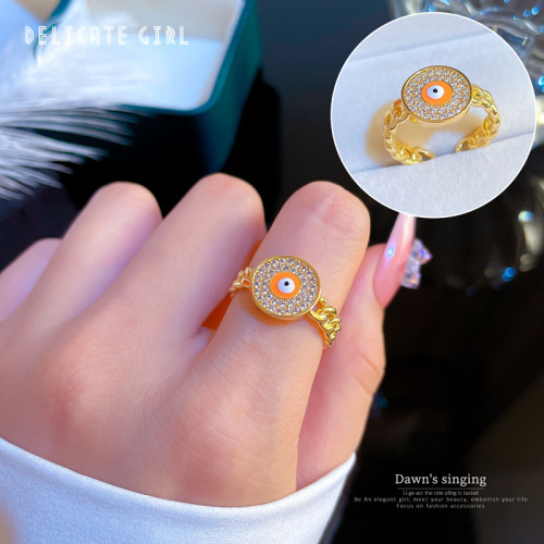 [real gold] diamond eye opening ring female japanese and korean niche simple design sense index finger ring online celebrity