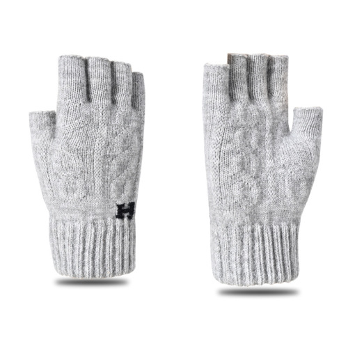European Version Half Finger Knitted Gloves Winter Fleece Men‘s Warm Outdoor Cycling Winter Riding Wholesale Factory Direct Sales