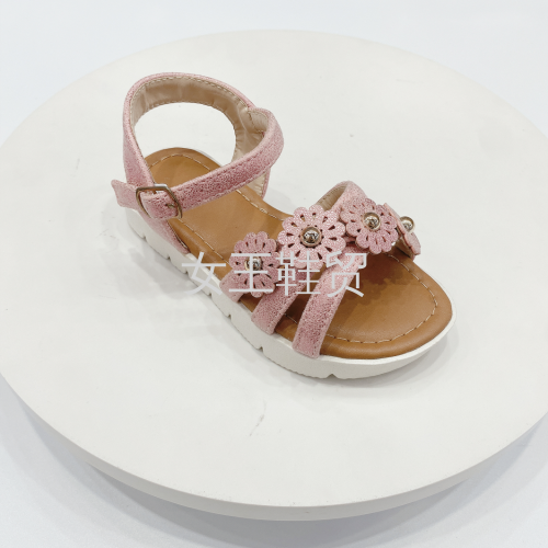 Summer Girls‘ Sandals Korean Fashion Small Medium and Large Children‘s Sandals Solid Color Flower White Bottom Girls‘ Shoes Sandals 