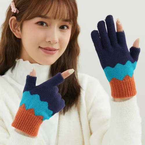 knitted gloves women‘s winter warm open finger leakage finger two finger half fingerless wool half finger women‘s winter gloves