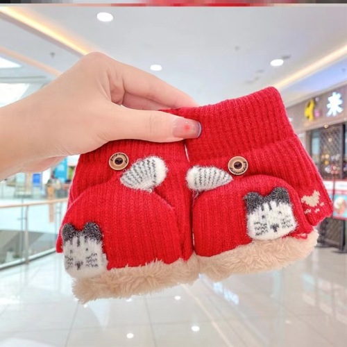 Boys and Girls Winter Fleece-Lined Student Cute Korean Style Cold-Proof Cartoon Extra Thick Plush Autumn and Winter Riding Warmth Retention Material Winter
