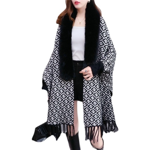 mink-like wool cloak autumn and winter fur collar internet celebrity cape top women‘s sweater coat knitted cardigan outer wear