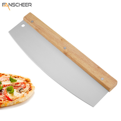 Pizza Cutter Stainless Steel Wooden Handle Machete Baking Tool Wooden Handle Half Moon Pizza Cutter Bread Shake Knife Flour Knife 