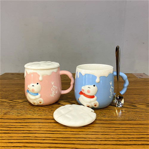 Mug with Lid Spoon Ceramic Cup Female Cute Girl Couple Water Cup Home super Cute Creative Personalized Breakfast Cup