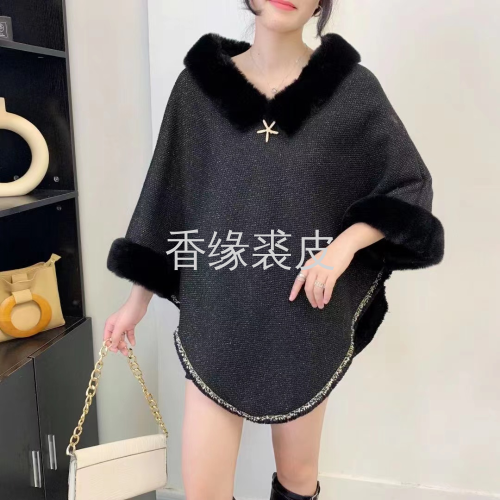 Autumn and Winter New Plush Cape Crew Neck Pullover Sweater Autumn Thickened Large Size Sleeveless Knitted Shawl Temperament Coat