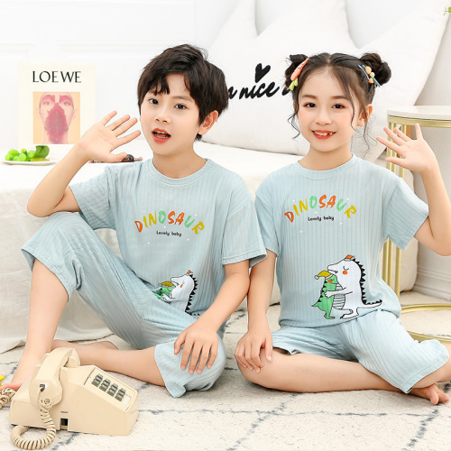 children‘s homewear suit summer new boys and girls mask t cropped pants two-piece cartoon baby air conditioning clothes