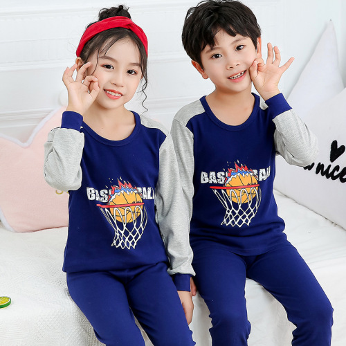 autumn and winter children‘s thermal underwear wholesale boys and girls round neck top trousers suit baby cotton wool home wear in stock