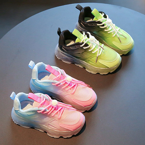2022 spring new fluorescent/luminous shoes microfiber hollow-out sneakers shock-absorbing non-slip eva light sole boys and girls shoes