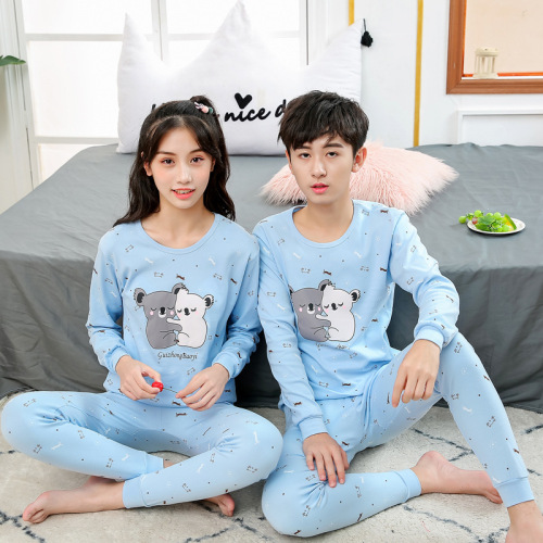 medium and large children‘s underwear set boys‘ autumn clothes long pants girls‘ cotton wool bottoming shirt children‘s pajamas air conditioning clothes in stock