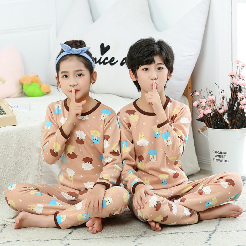 Children‘s Fleece-Lined Thermal Underwear Set 2021 Autumn and Winter Spot Girls Boys and Girls Autumn Clothes Long Pants Children‘s Clothing