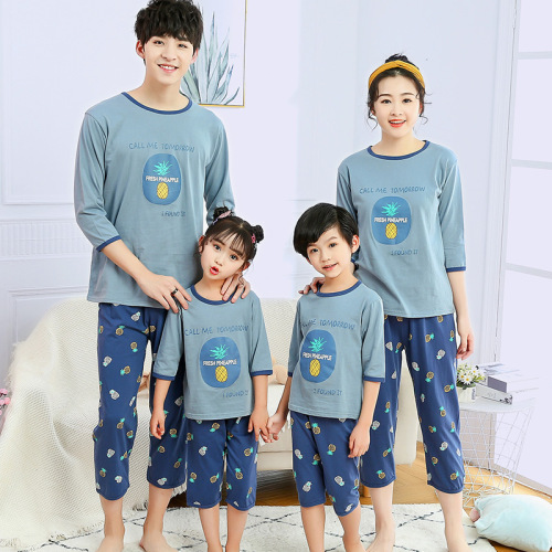 spring and Autumn New Parent-Child Clothes Children‘s Pajamas Couple‘s Homewear Mother-Daughter Father-Son Twinset Outfit One-Piece Delivery 