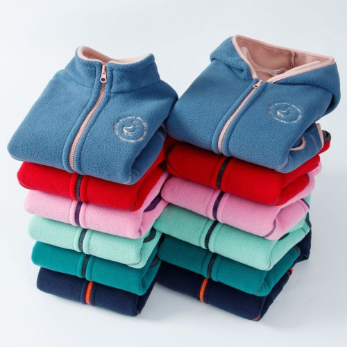 Children‘s Double-Sided Polar Fleece Jacket Boys and Girls Fleece-Lined Zipper Hoodle Stand Collar Fashion Trendy Coat in Stock