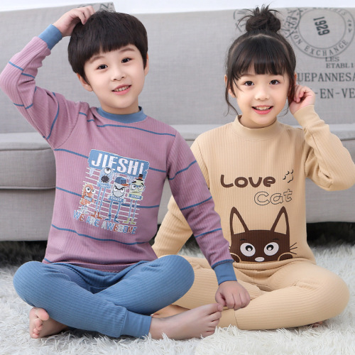 children‘s autumn and winter underwear set boys and girls quilted cartoon anime home wear one-piece delivery