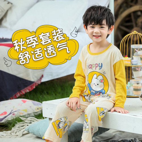 new children‘s class a autumn suit korean style boys and girls pit cartoon pullover pajamas home clothes moisture absorption and perspiration