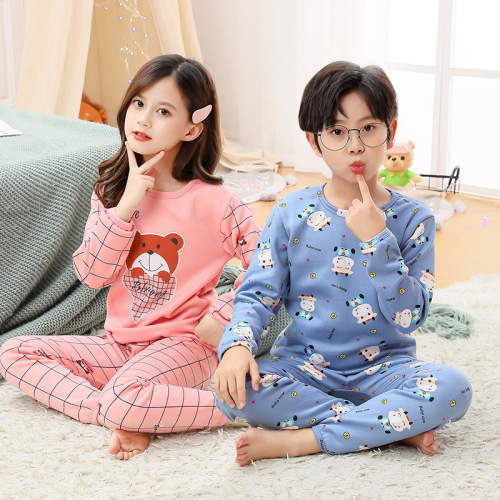 new children‘s fleece-lined warm clothes winter boys and girls thickened autumn clothes long pants middle and big children‘s underwear set