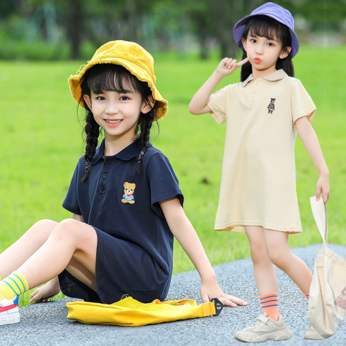 spot girls‘ lapel dress 6-color pearlescent cotton college style polo skirt small and medium children‘s skirt wechat business one-piece delivery