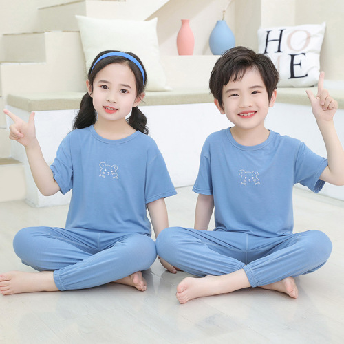summer children‘s suit boys and girls round neck pullover home air conditioning clothes short sleeve trousers modal cotton pajamas set