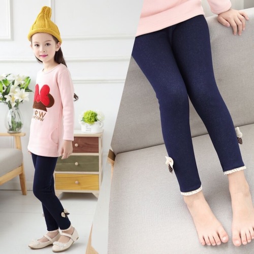autumn and winter girls‘ leggings fleece-lined children‘s warm pants imitation denim baby outerwear trousers leggings