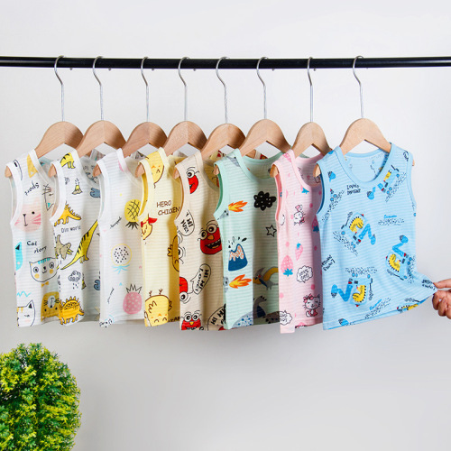 new children‘s vest summer sleeveless cartoon boys and girls cotton printed round neck vest breathable baby pajamas