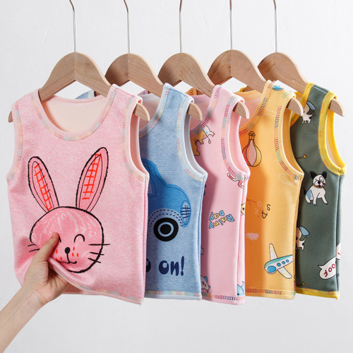 Children‘s Thermal Vest Fleece-Lined Thickened Men‘s and Women‘s Children & Baby Baby Vest Children‘s Cartoon Base Vest One-Piece Delivery 