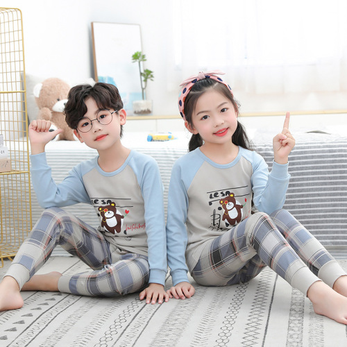 Children‘s Long-Sleeved Underwear Set Boys‘ Autumn Clothes Spring， Autumn and Winter Pajamas Girls‘ Autumn Clothes Long Pants Baby Children‘s Clothing Home Wear 