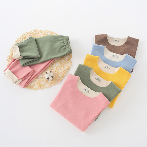 children underwear set autumn and winter de velvet solid color pullover bottoming shirt boys and girls warm clothes baby pajamas