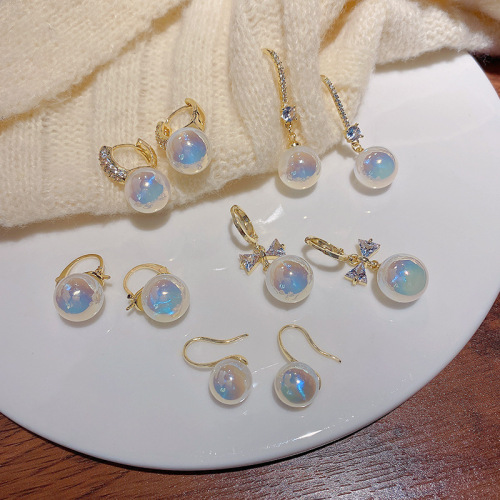 popular online fashion light luxury advanced real gold electroplated mermaid pearl earrings female versatile temperament personality ear studs ear buckle