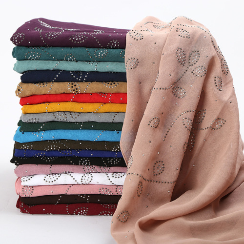 Foreign Trade Hot-Selling New Arrival Scarf Cover Headscarf Malaysia Pearl Chiffon Rhinestone Headscarf Small Leaves Jm289