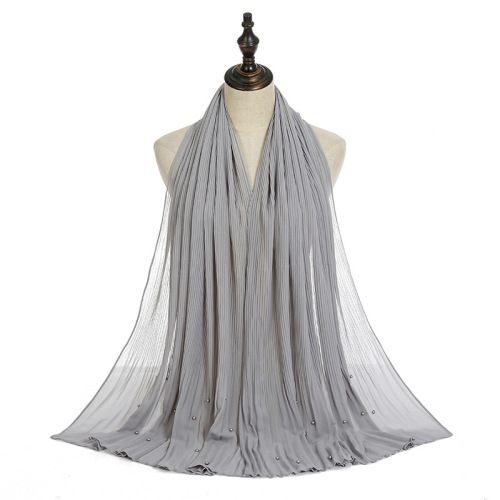 Cross-Border Ethnic Style Solid Color Skirt Crumpled Pearl Chiffon Scarf Pleated Malaysian Scarf Jm200
