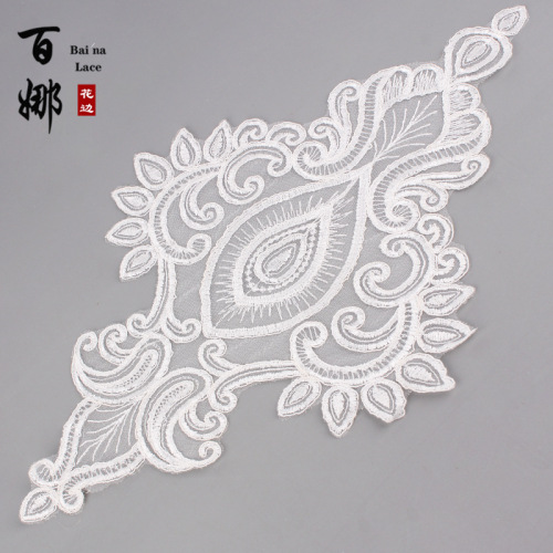 Bai Na Lace Applique Embroidered Cloth Stickers Clothing DIY Accessories Sewing Flower Wedding Dress clothing Accessories White Lace