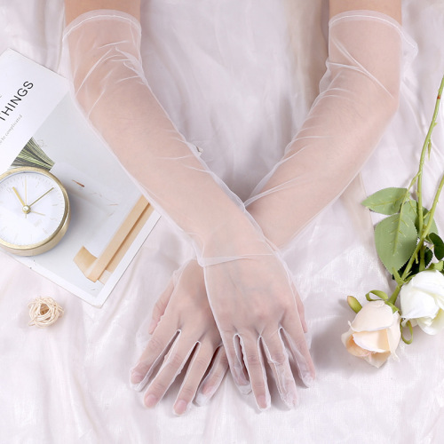 Cross-Border Supply Bridal Wedding Dress Dinner Photo Performance and Show Beautiful Sun Protection Gloves Organza Long 55cm