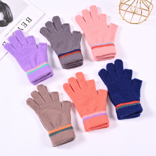 Dew Two Finger Children‘s Gloves Wool Knitted Finger Writing Play Mobile Phone Touch Screen Spring， Autumn and Winter Wholesale 10-13 Years Old